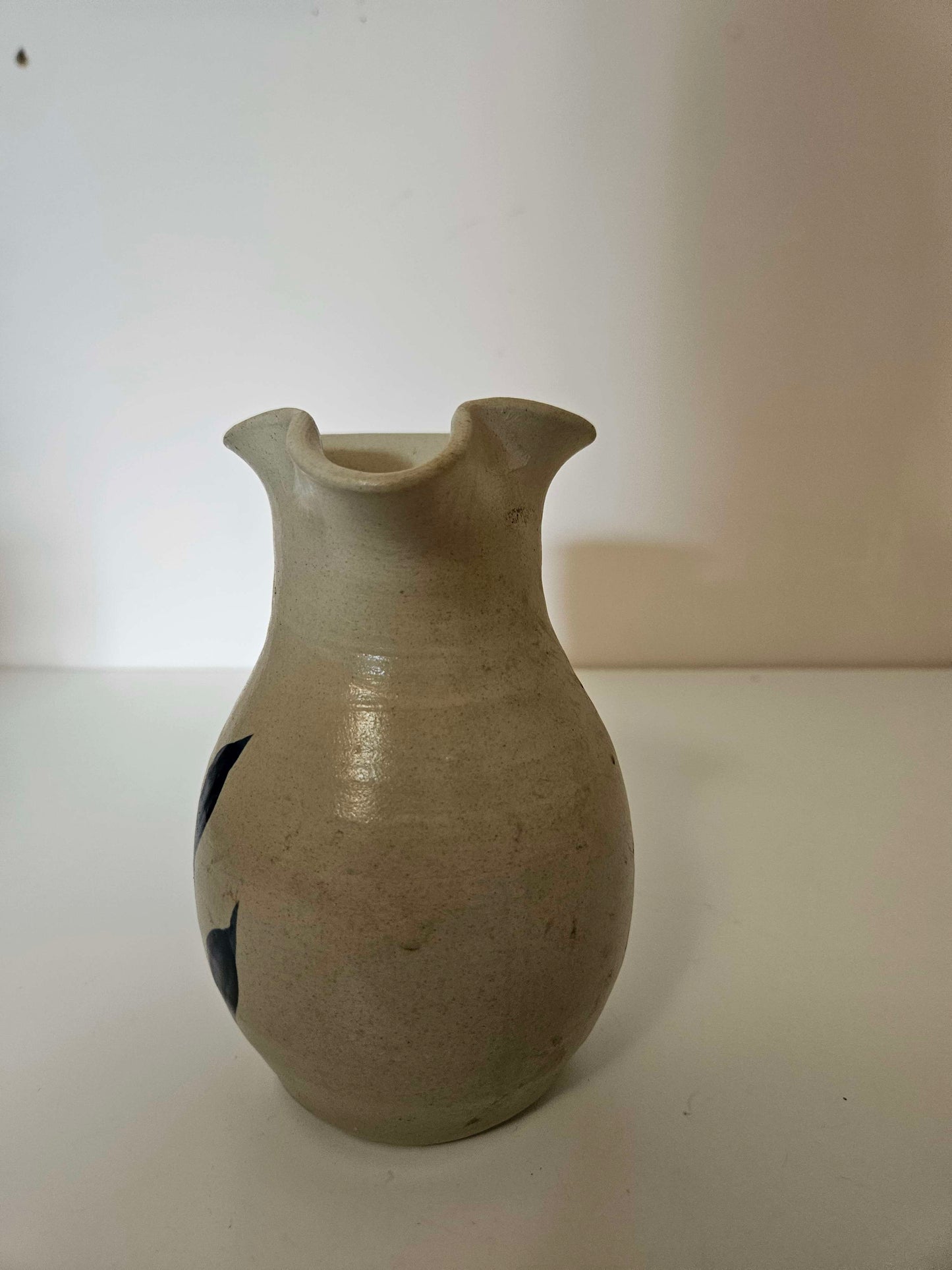 White Clay Pitcher with Blue Leaf