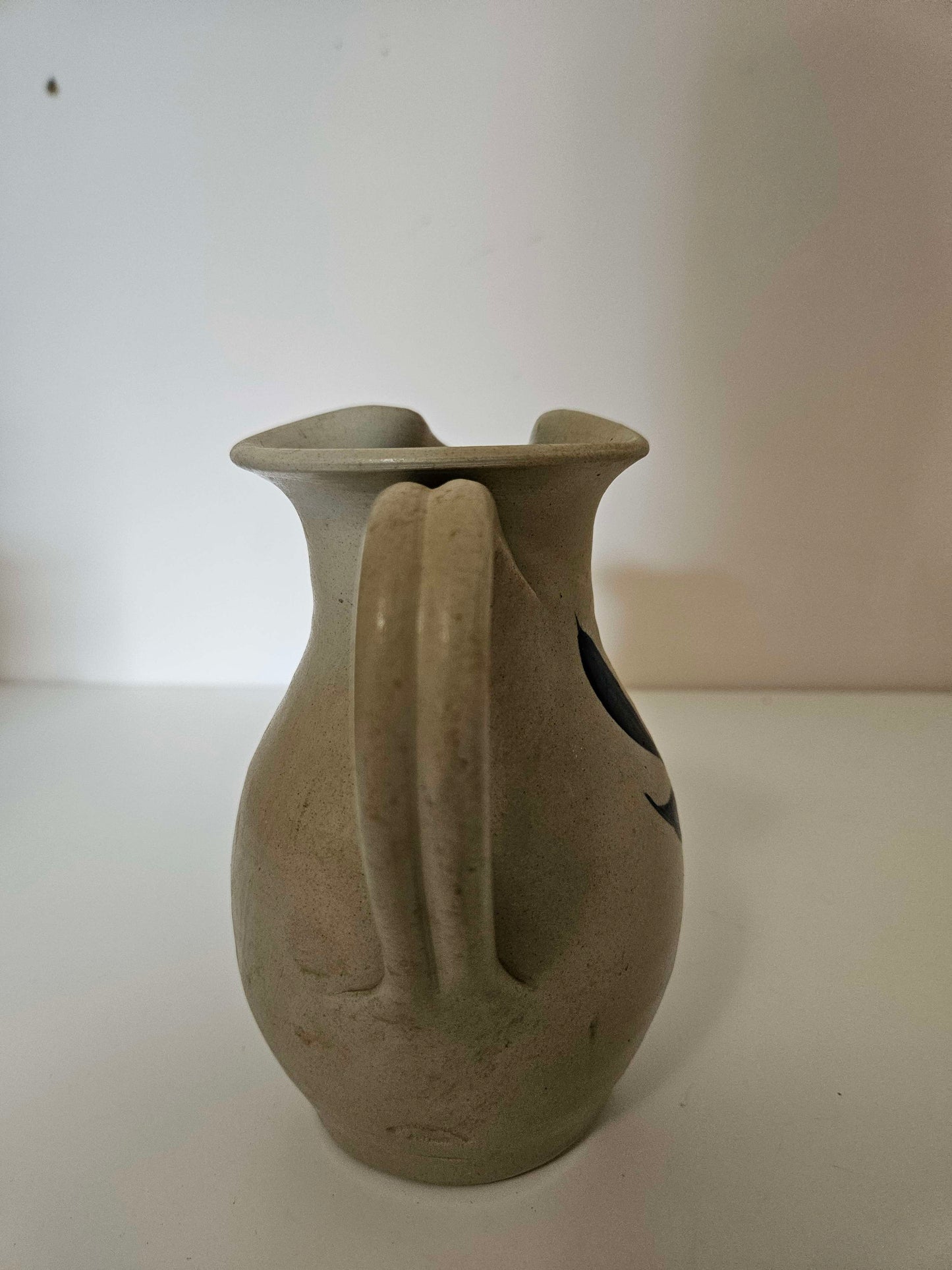 White Clay Pitcher with Blue Leaf