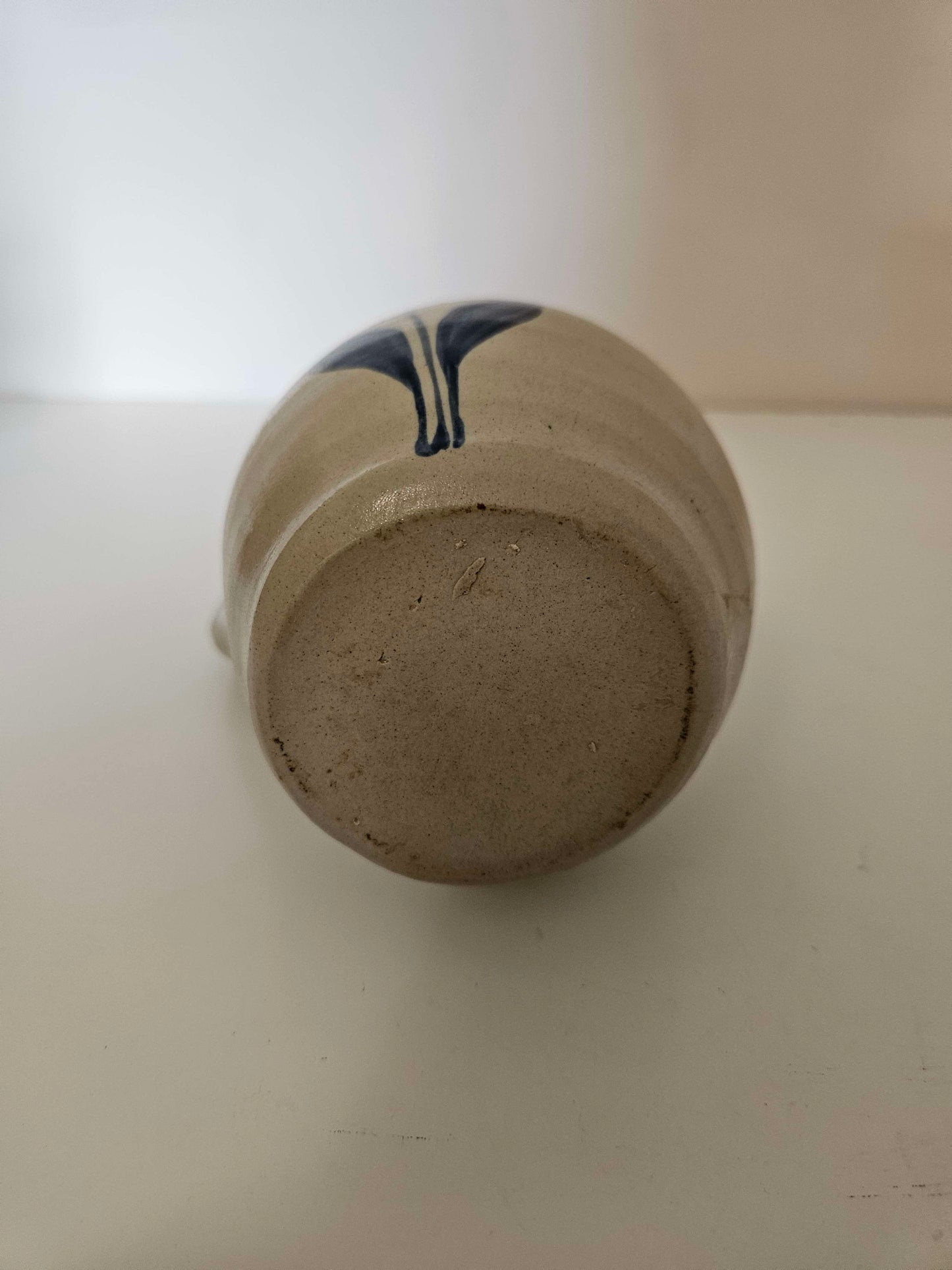 White Clay Pitcher with Blue Leaf