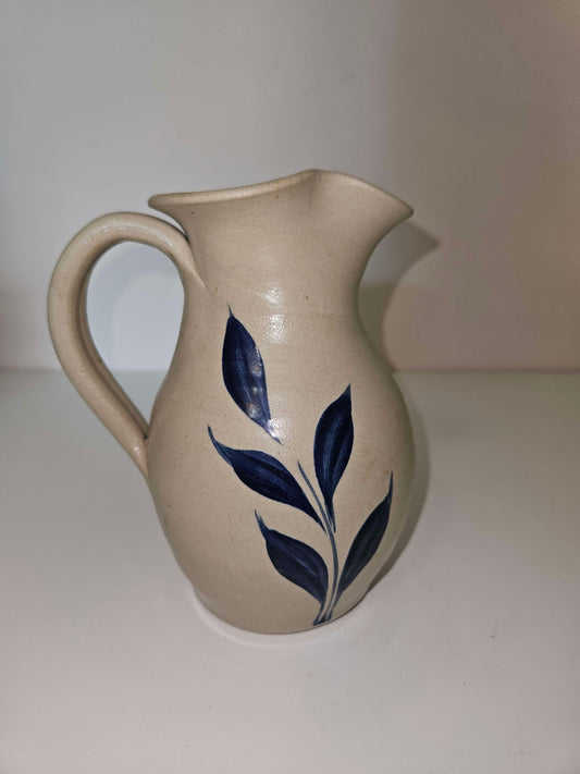 White Clay Pitcher with Blue Leaf
