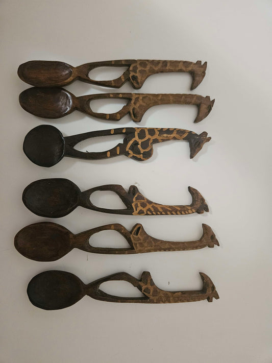 Set of 6 African Wooden Giraffe Spoons