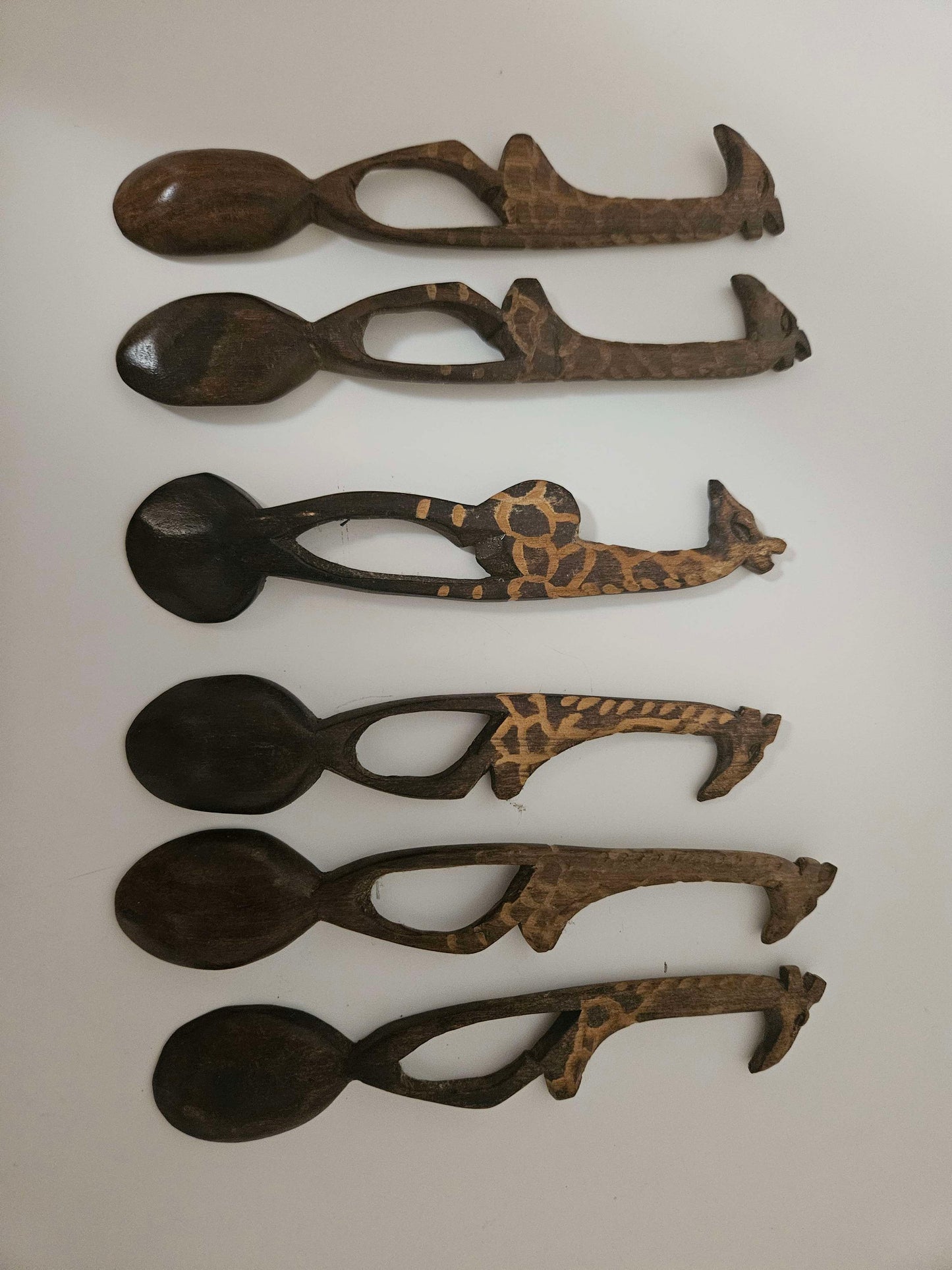 Set of 6 African Wooden Giraffe Spoons