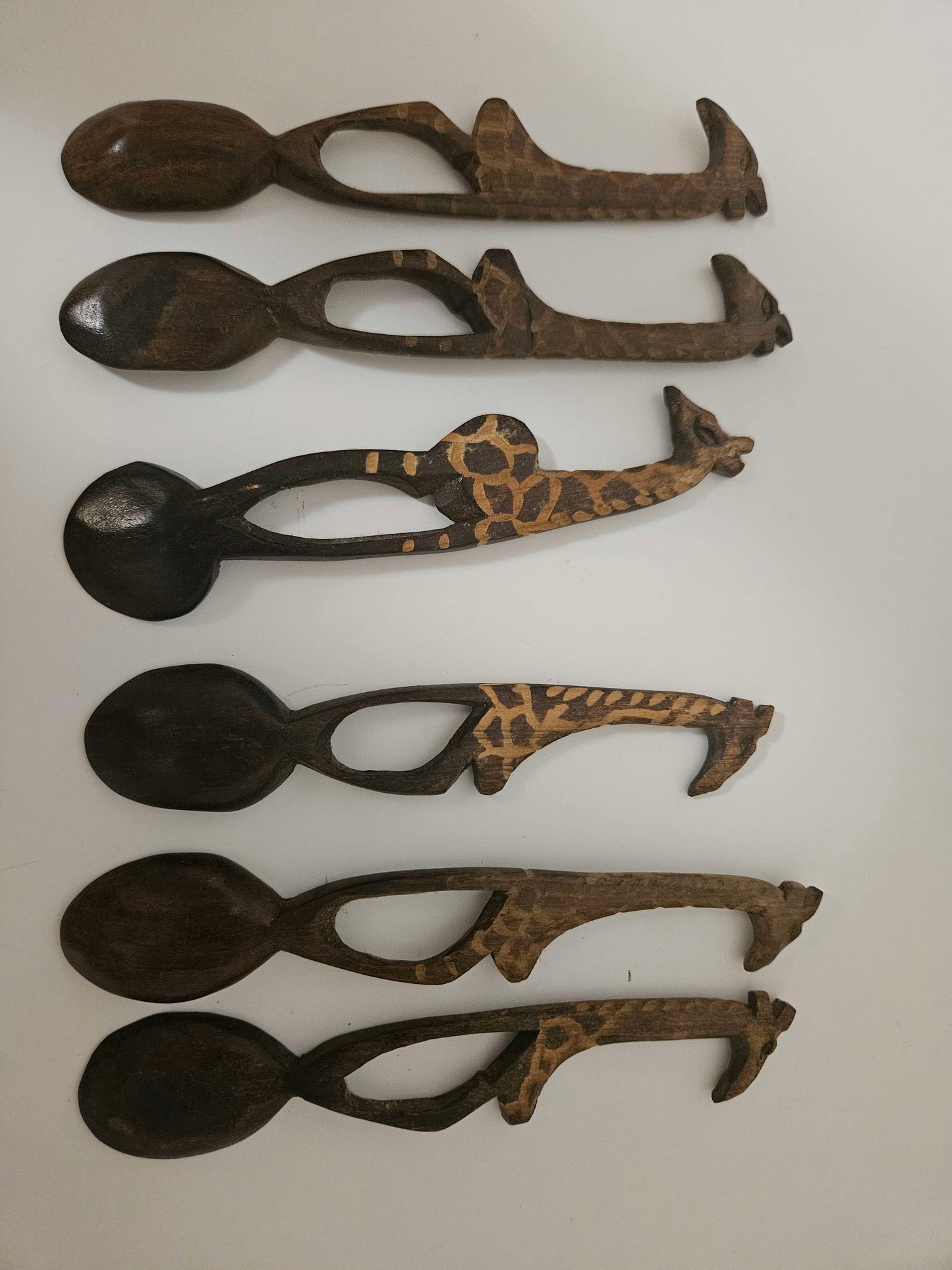 Set of 6 African Wooden Giraffe Spoons