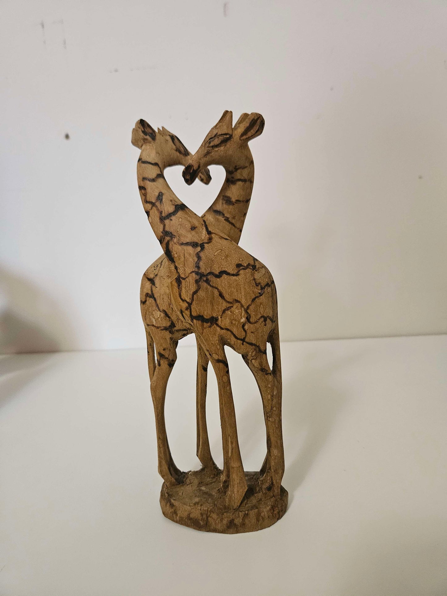 Wood Carved Kissing Giraffes From Africa