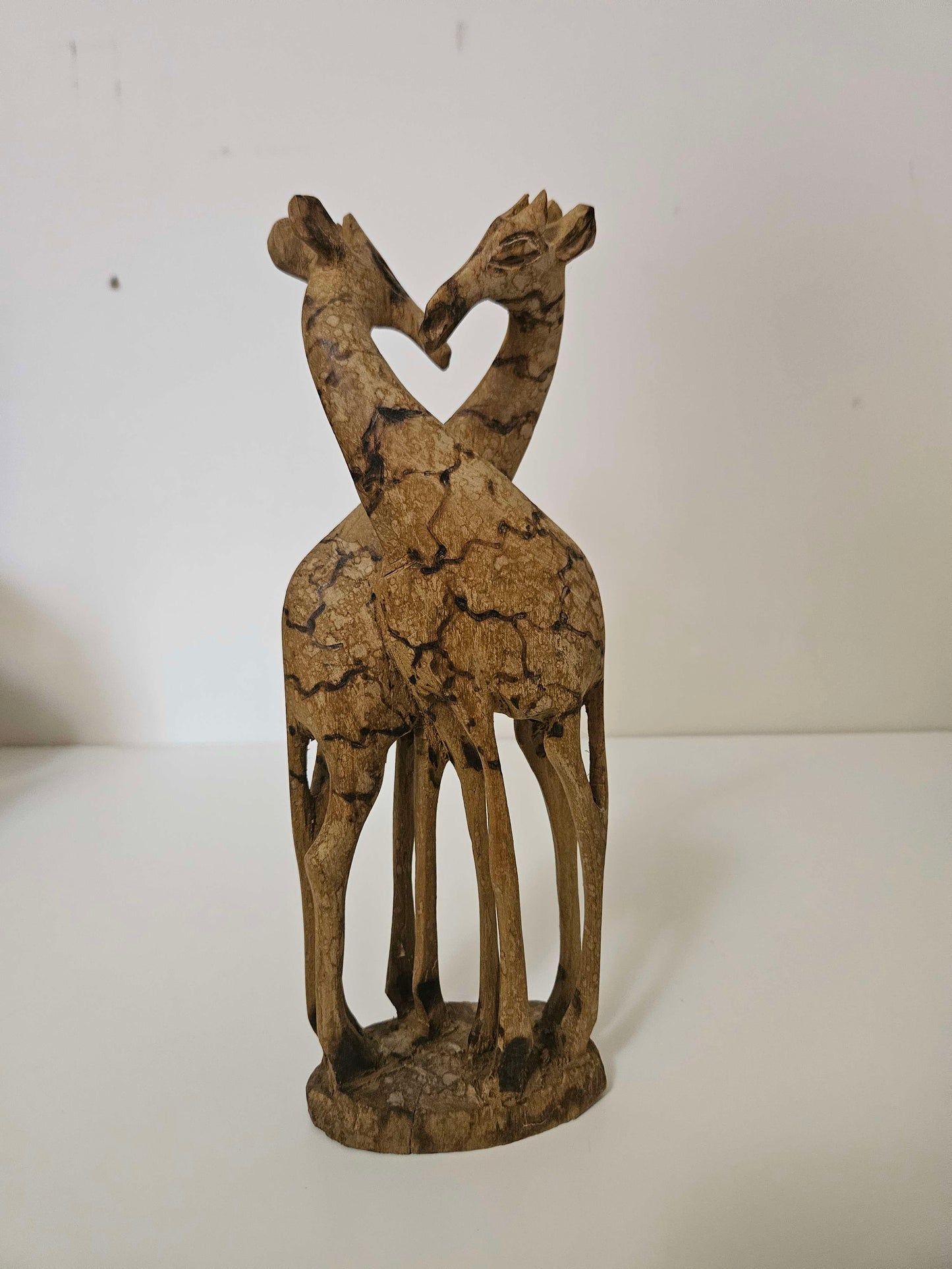 Wood Carved Kissing Giraffes From Africa