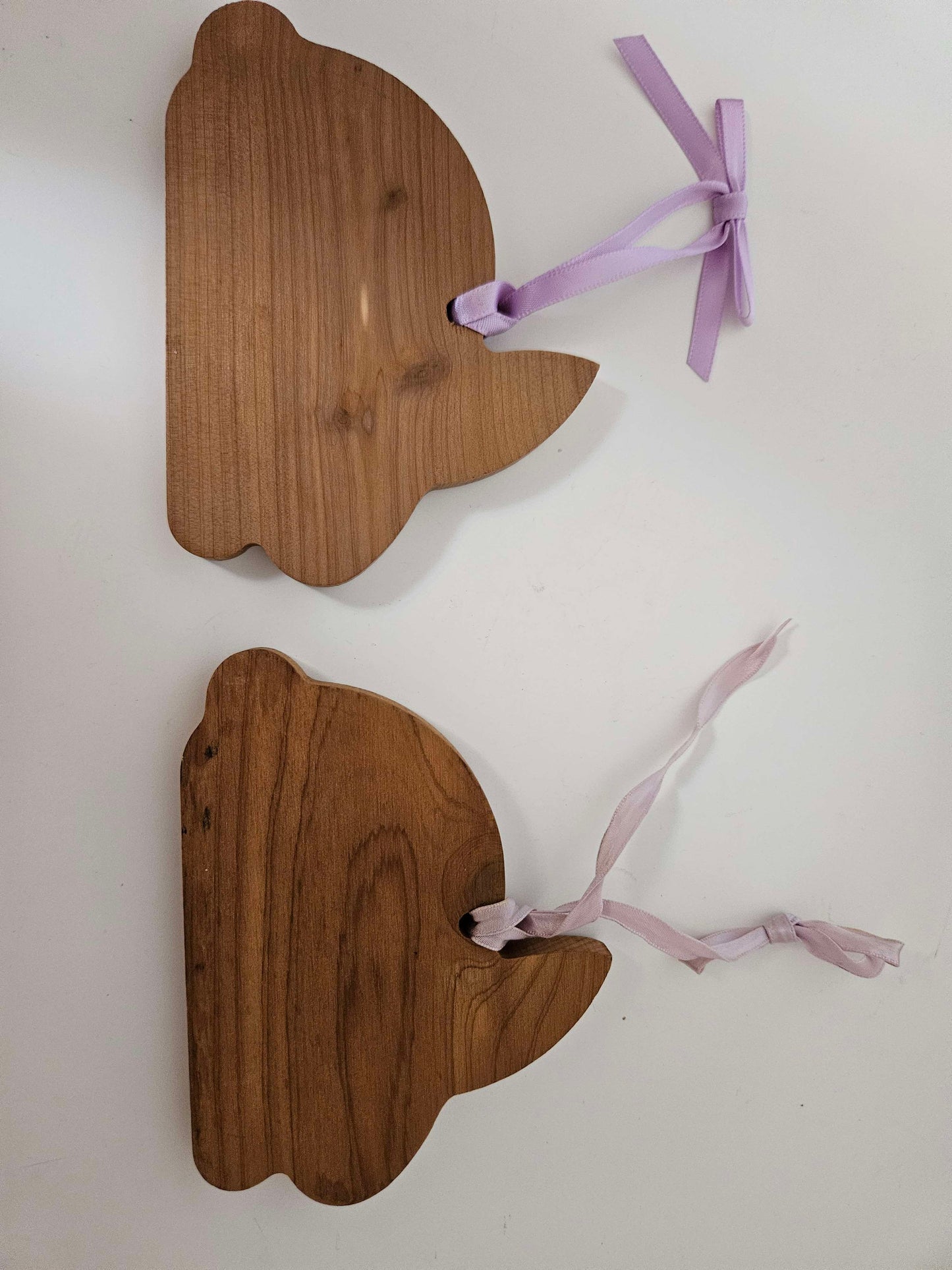 2 Wooden Bunny's With Pink Ascents